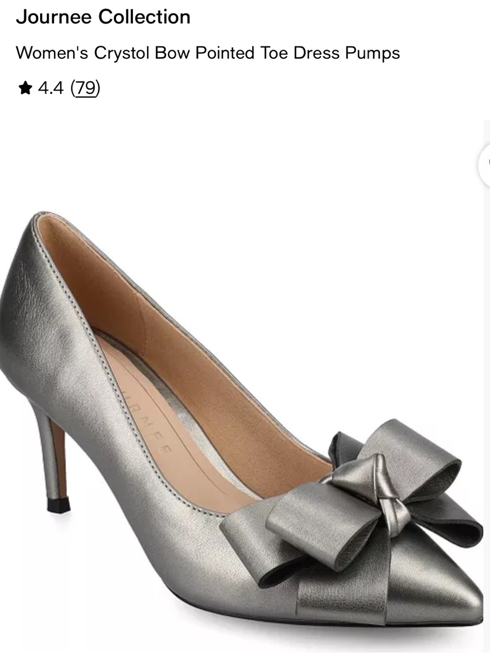 Journee Collection Metallic Silver Pointed-Toe Bow Pumps